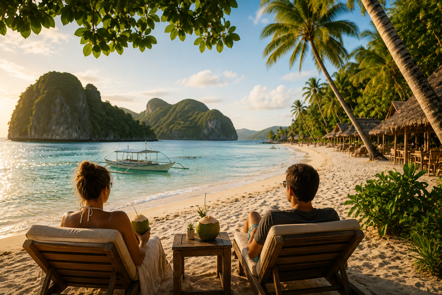 Couple profitant d'une plage tropicale aux Philippines après un itinéraire bien organisé